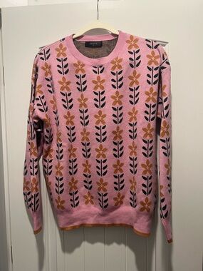 Pink Floral Pattern Crewneck Sweater